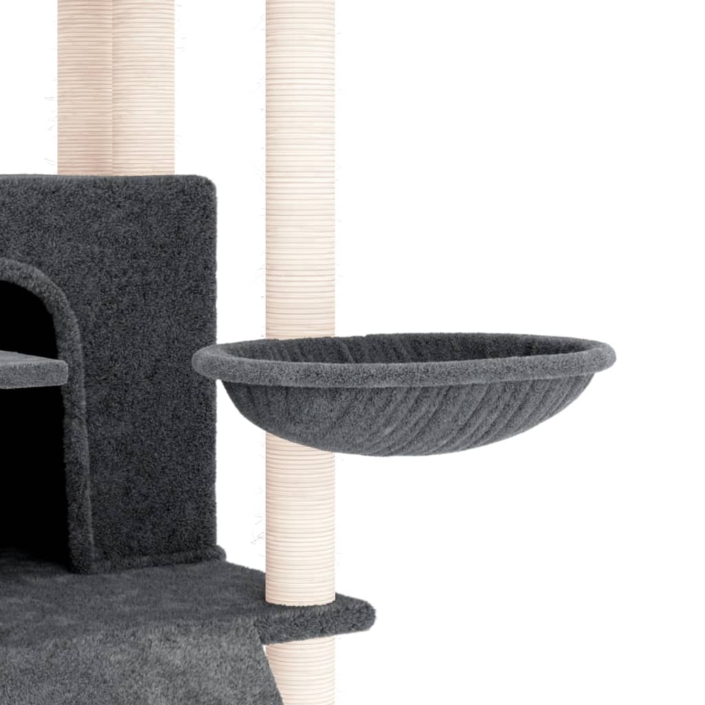 Cat house with sisal rope and scratching post, dark grey, 154 cm