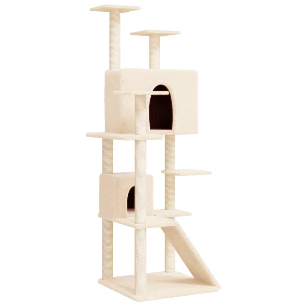 Cat house with sisal rope and scratching post, cream, 153 cm