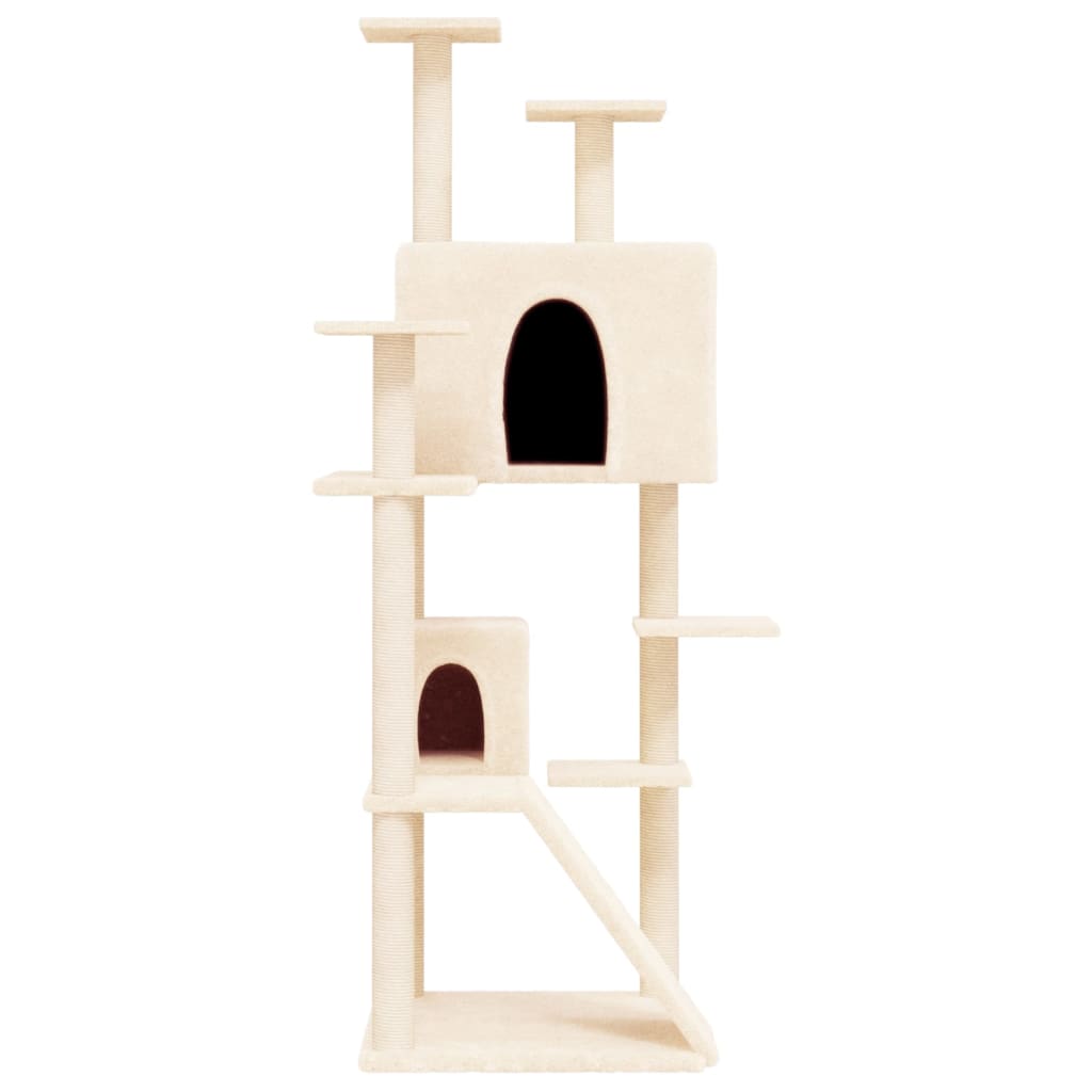 Cat house with sisal rope and scratching post, cream, 153 cm