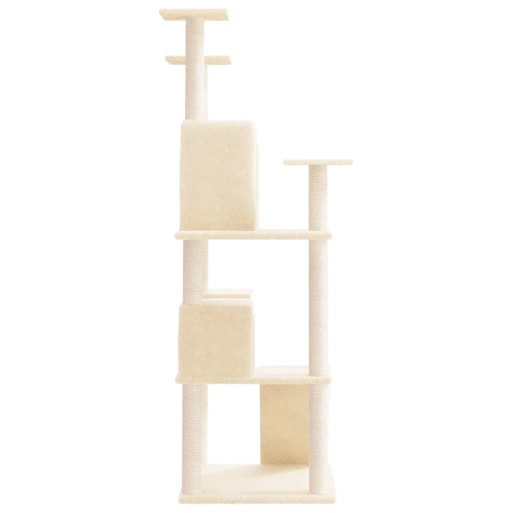 Cat house with sisal rope and scratching post, cream, 153 cm