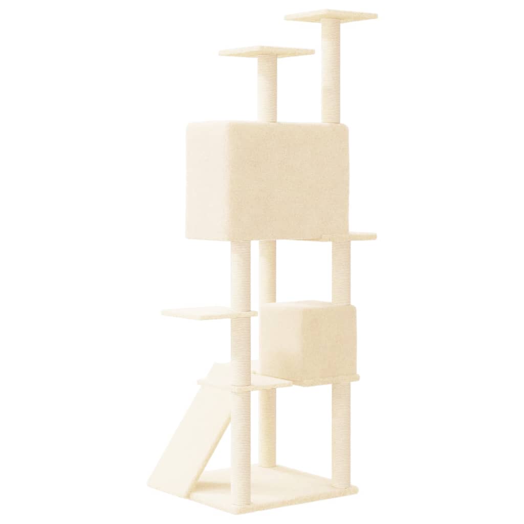 Cat house with sisal rope and scratching post, cream, 153 cm