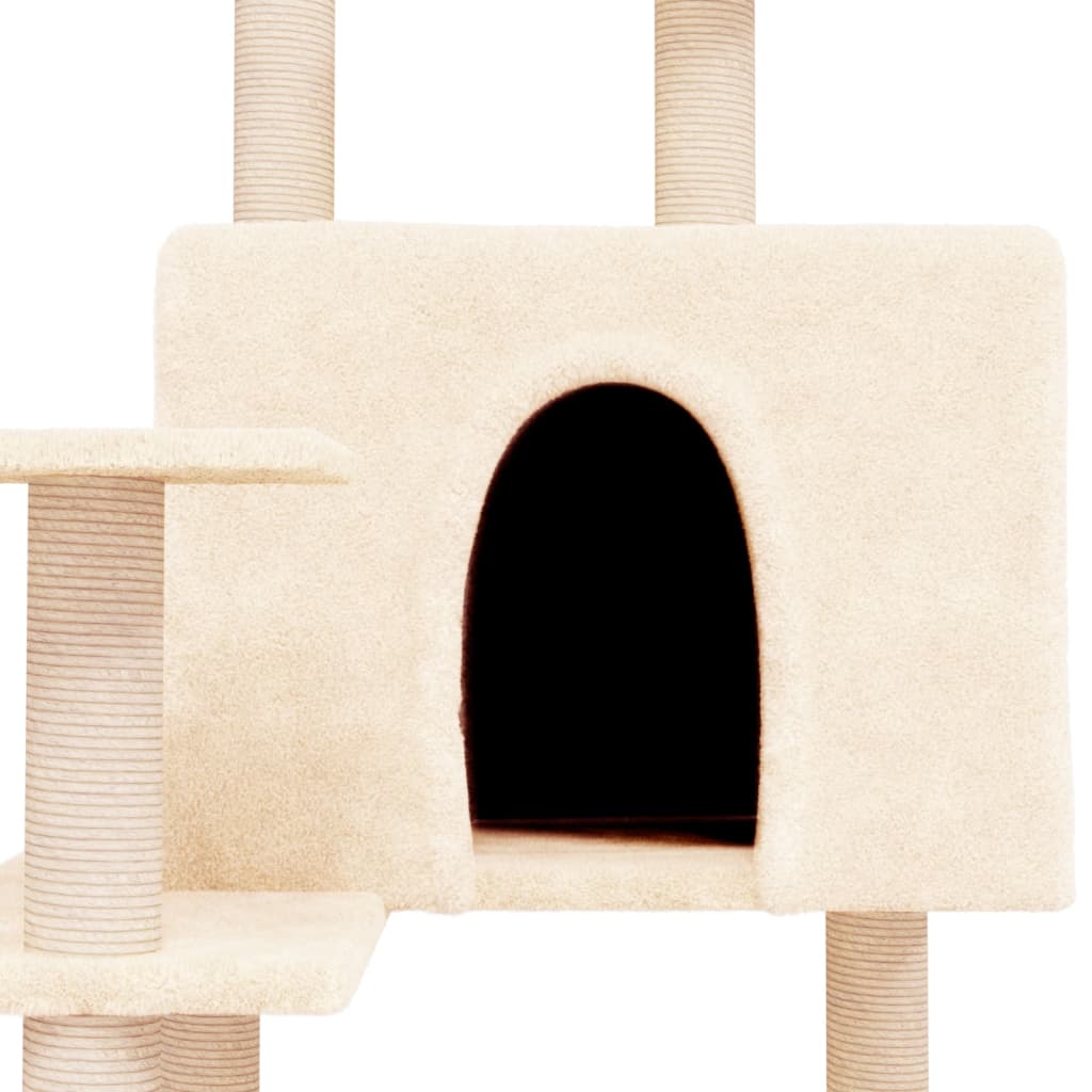 Cat house with sisal rope and scratching post, cream, 153 cm