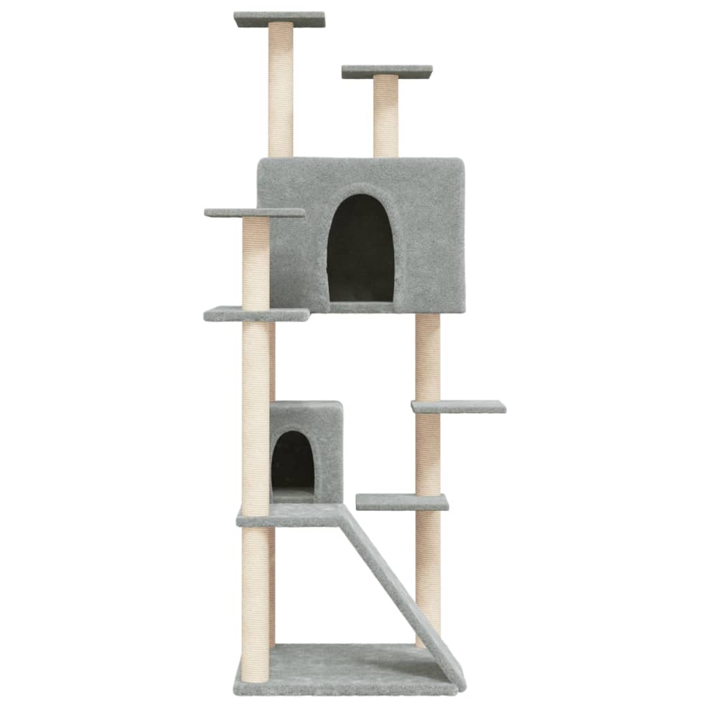 Cat house with sisal rope and scratching post, light grey, 153 cm