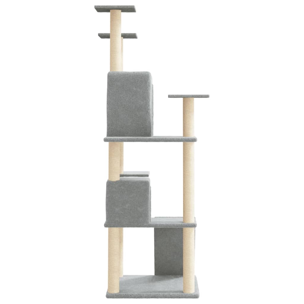 Cat house with sisal rope and scratching post, light grey, 153 cm