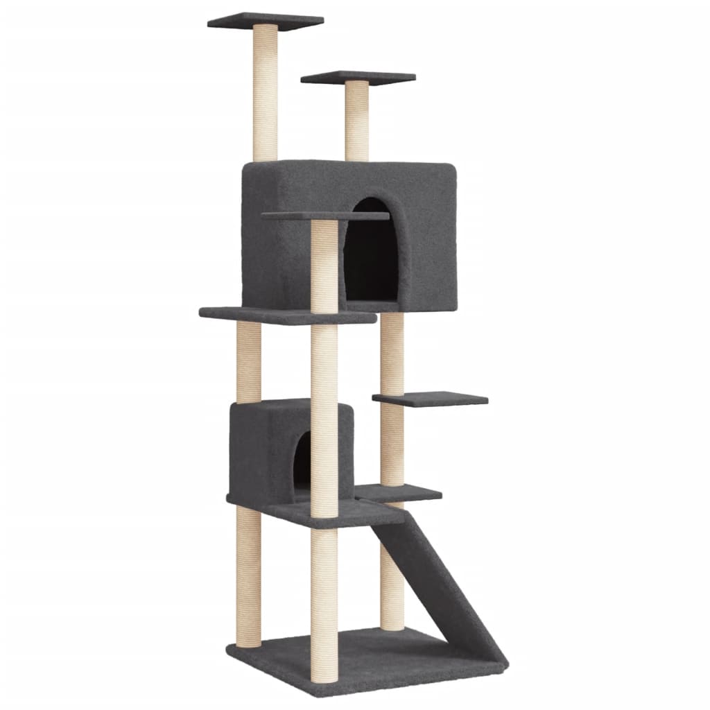 Cat house with sisal rope and scratching post, dark grey, 153 cm