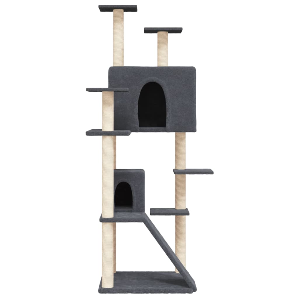 Cat house with sisal rope and scratching post, dark grey, 153 cm