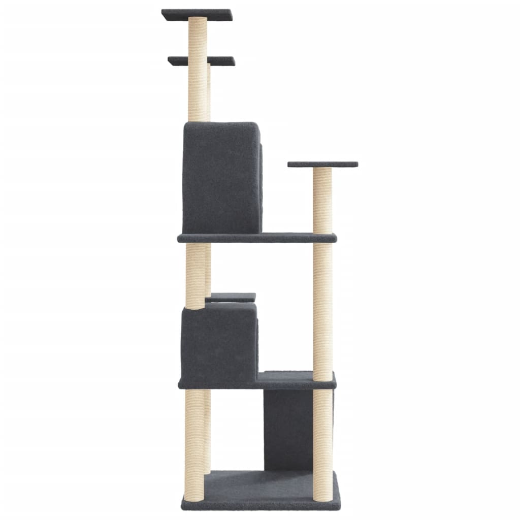 Cat house with sisal rope and scratching post, dark grey, 153 cm