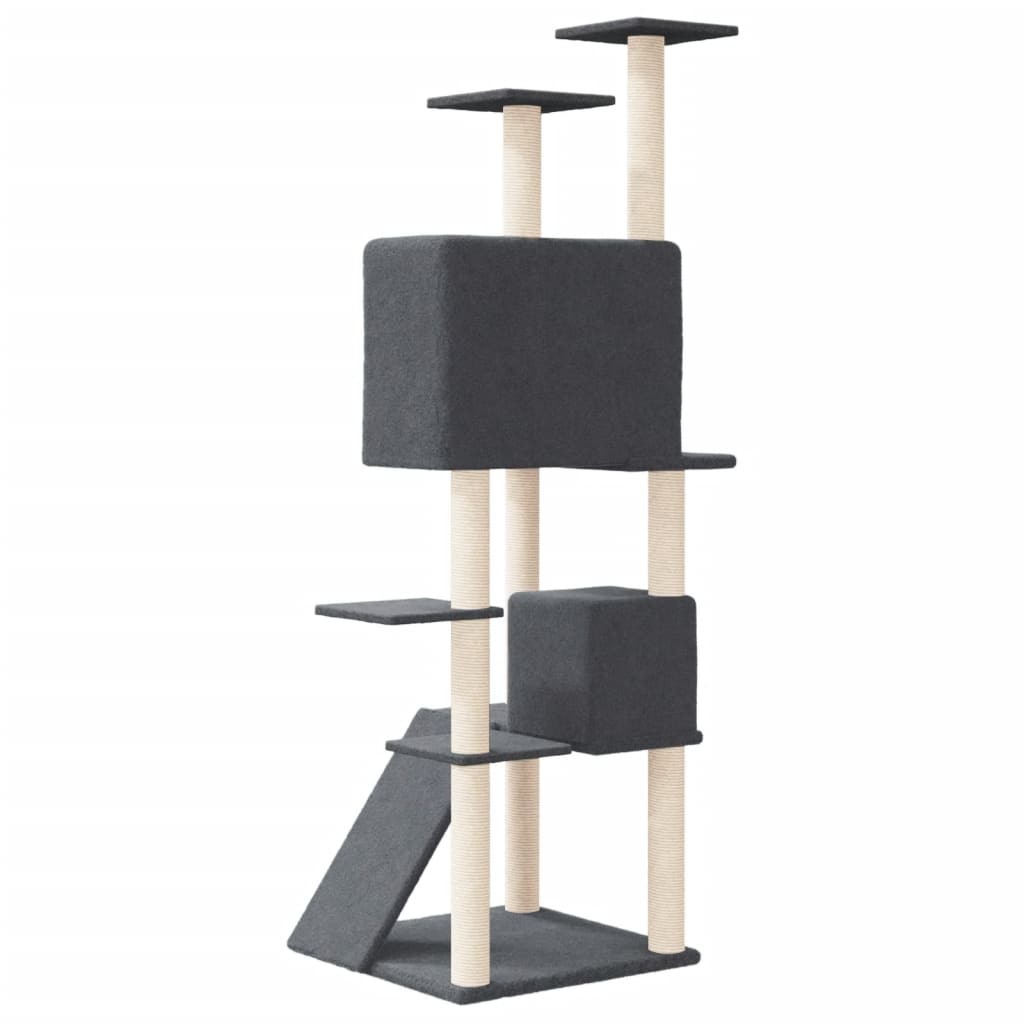 Cat house with sisal rope and scratching post, dark grey, 153 cm