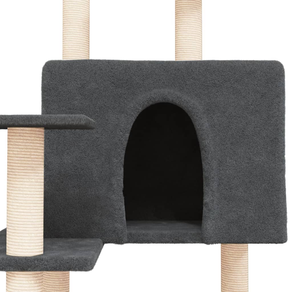 Cat house with sisal rope and scratching post, dark grey, 153 cm