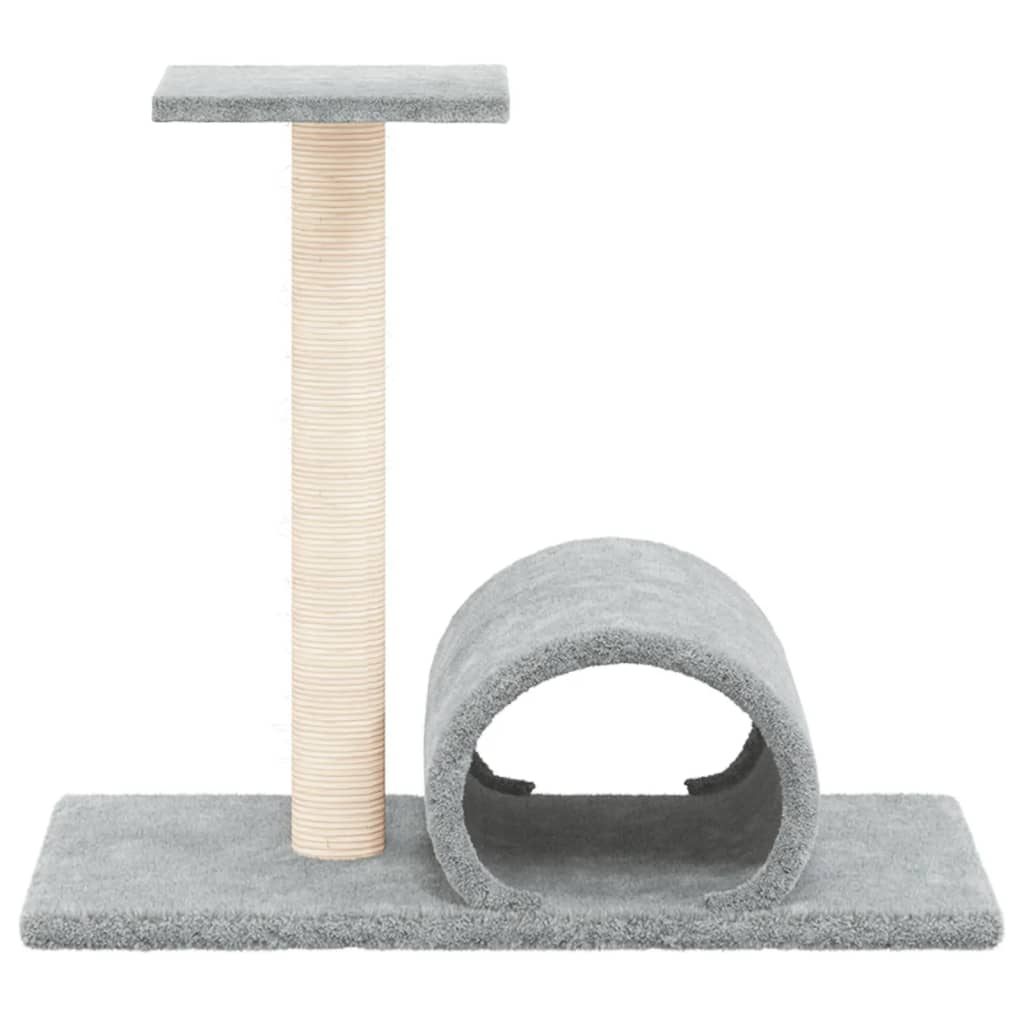 Cat scratching post with tunnel, light grey, 60 x 34.5 x 50 cm