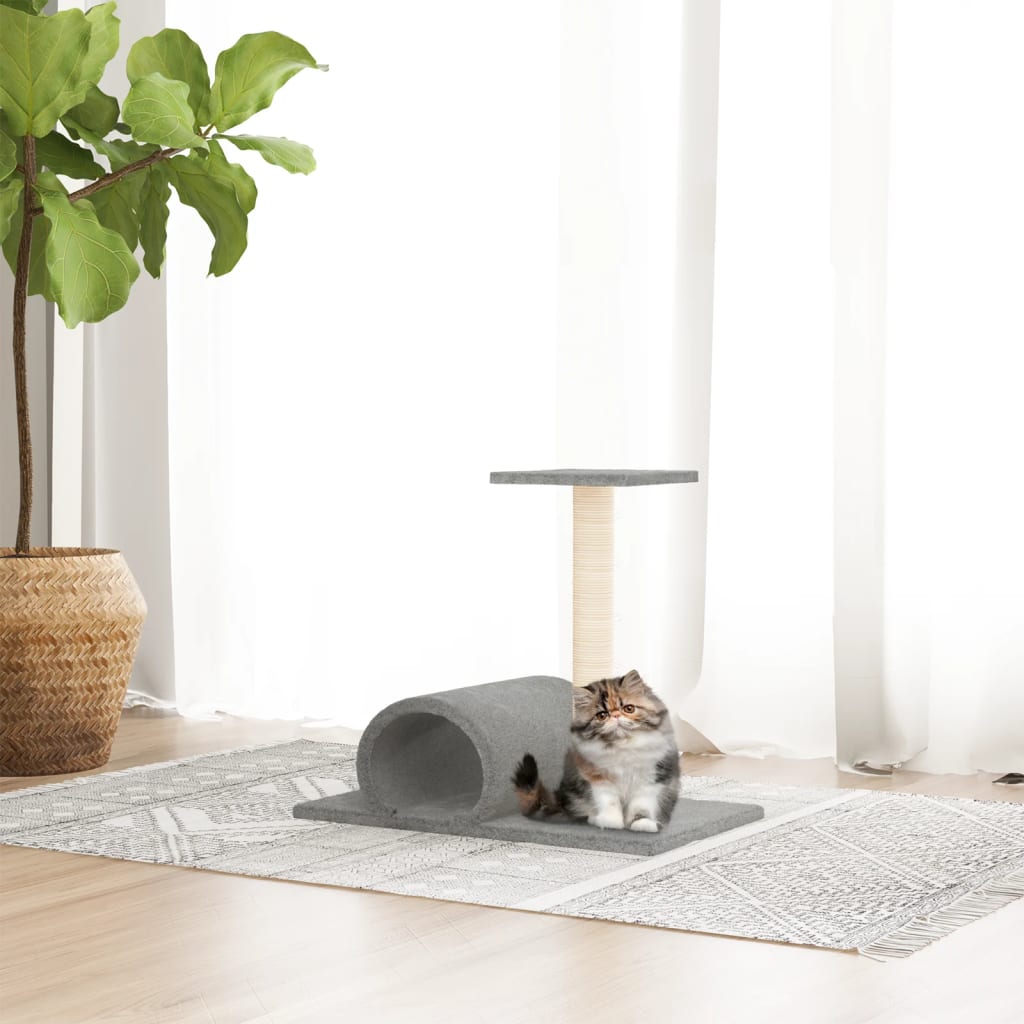 Cat scratching post with tunnel, light grey, 60 x 34.5 x 50 cm