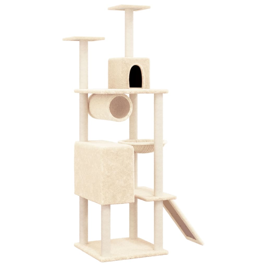 Cat house with sisal rope and scratching post, cream, 168 cm