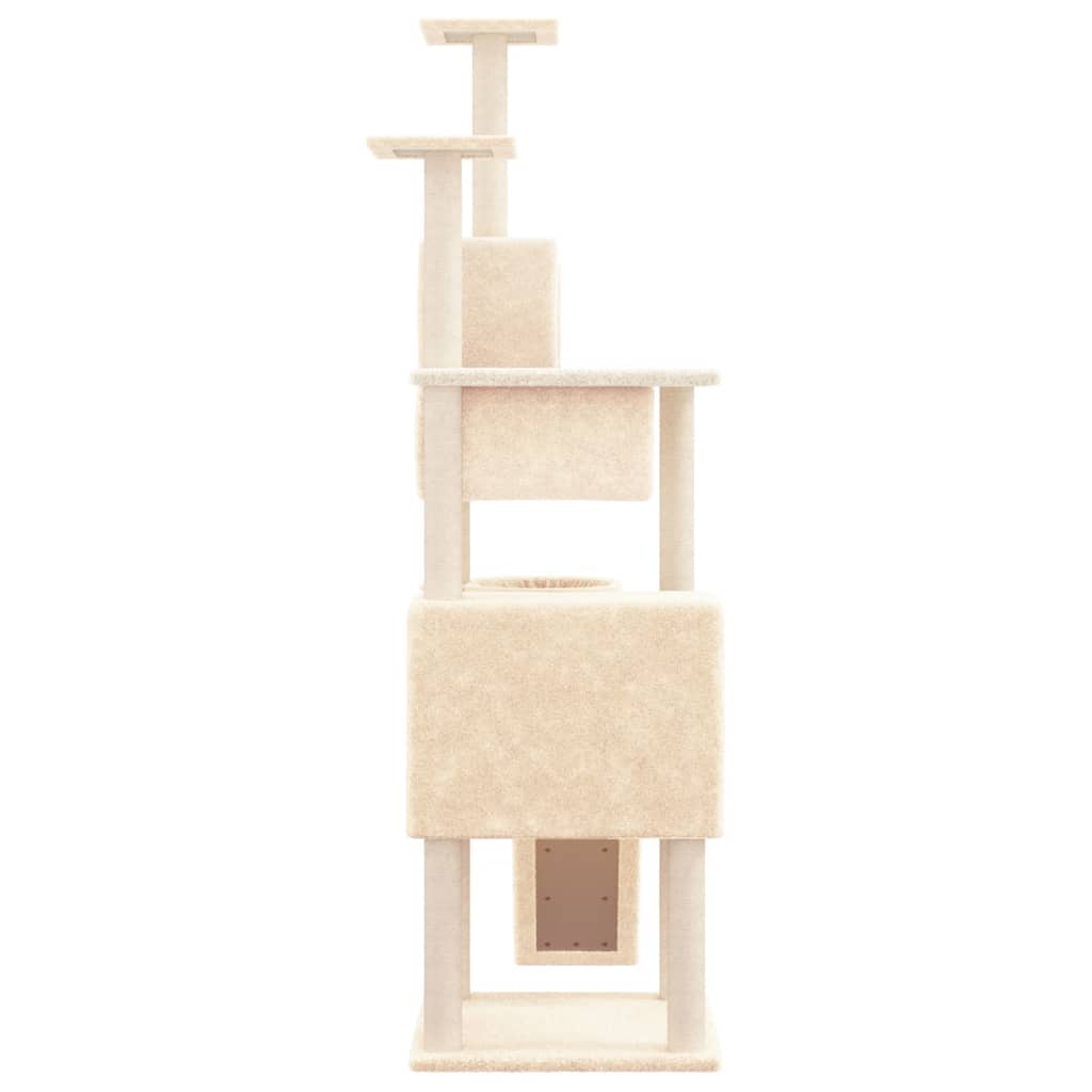 Cat house with sisal rope and scratching post, cream, 168 cm