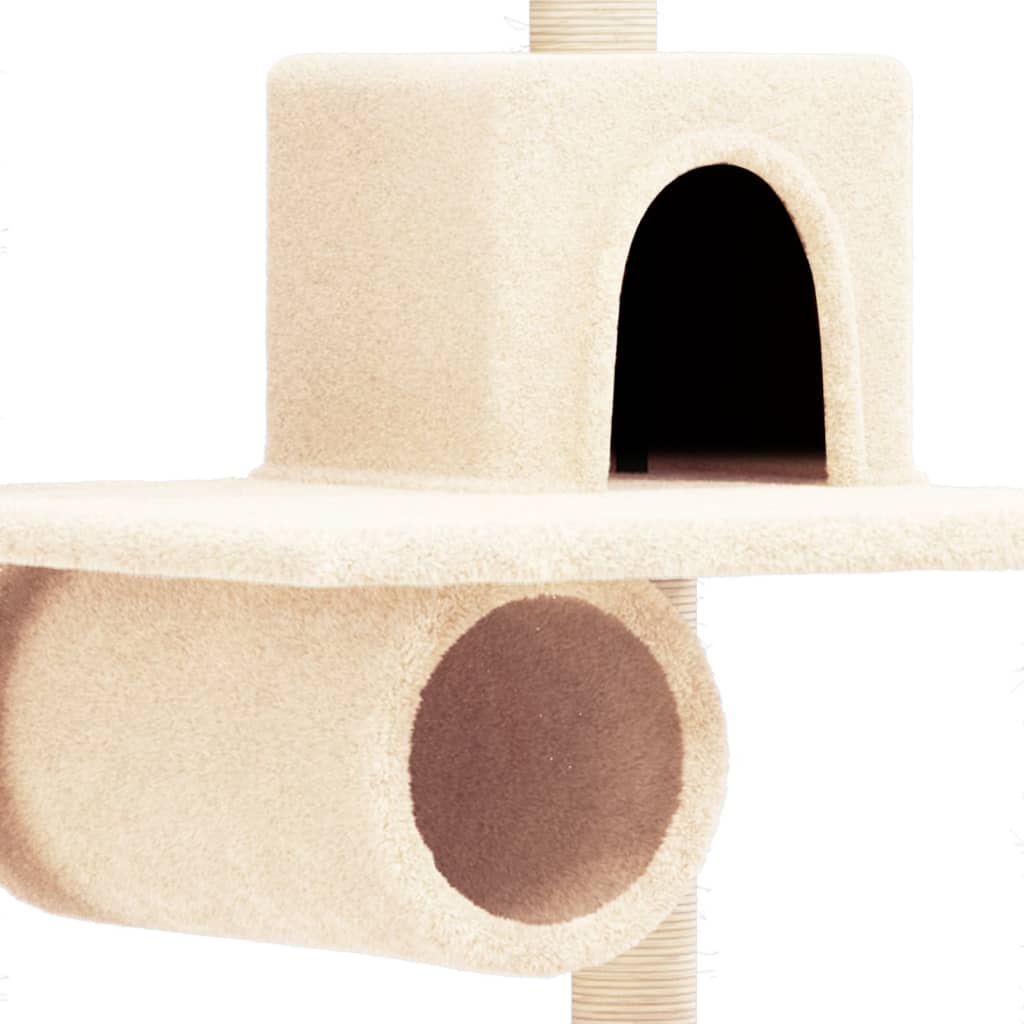 Cat house with sisal rope and scratching post, cream, 168 cm