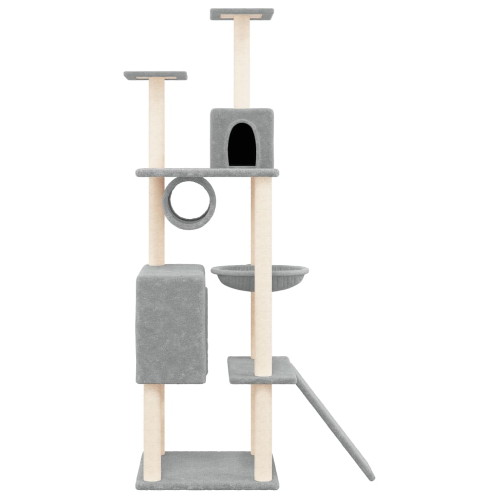 Cat house with sisal rope and scratching post, light grey, 168 cm