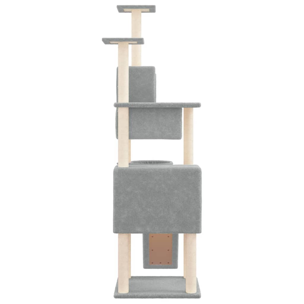 Cat house with sisal rope and scratching post, light grey, 168 cm