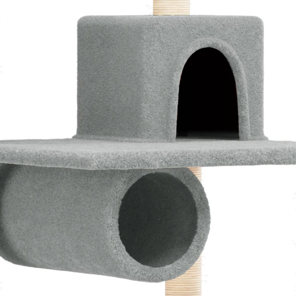 Cat house with sisal rope and scratching post, light grey, 168 cm