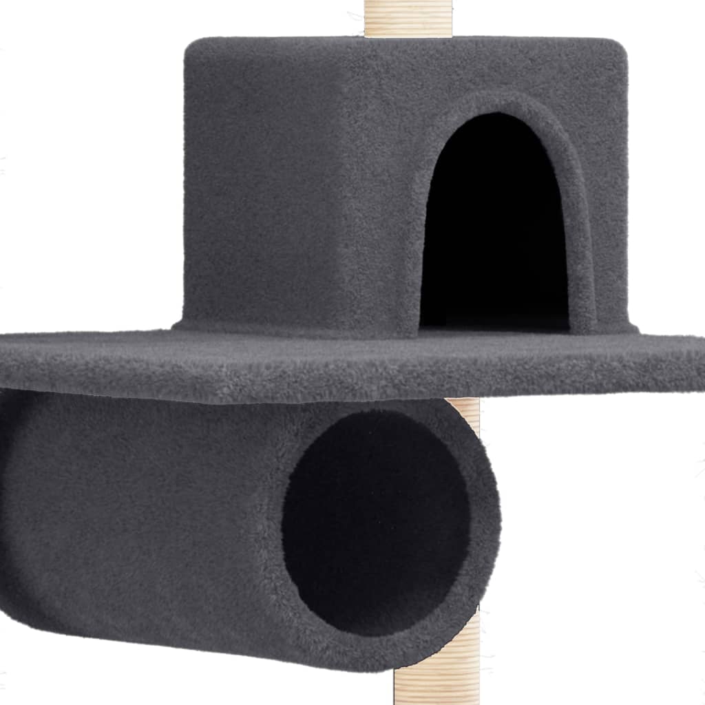 Cat house with sisal rope and scratching post, dark grey, 168 cm