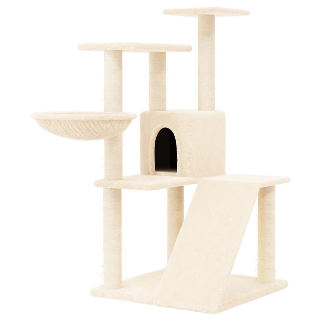 Cat house with sisal rope and scratching post, cream, 94 cm