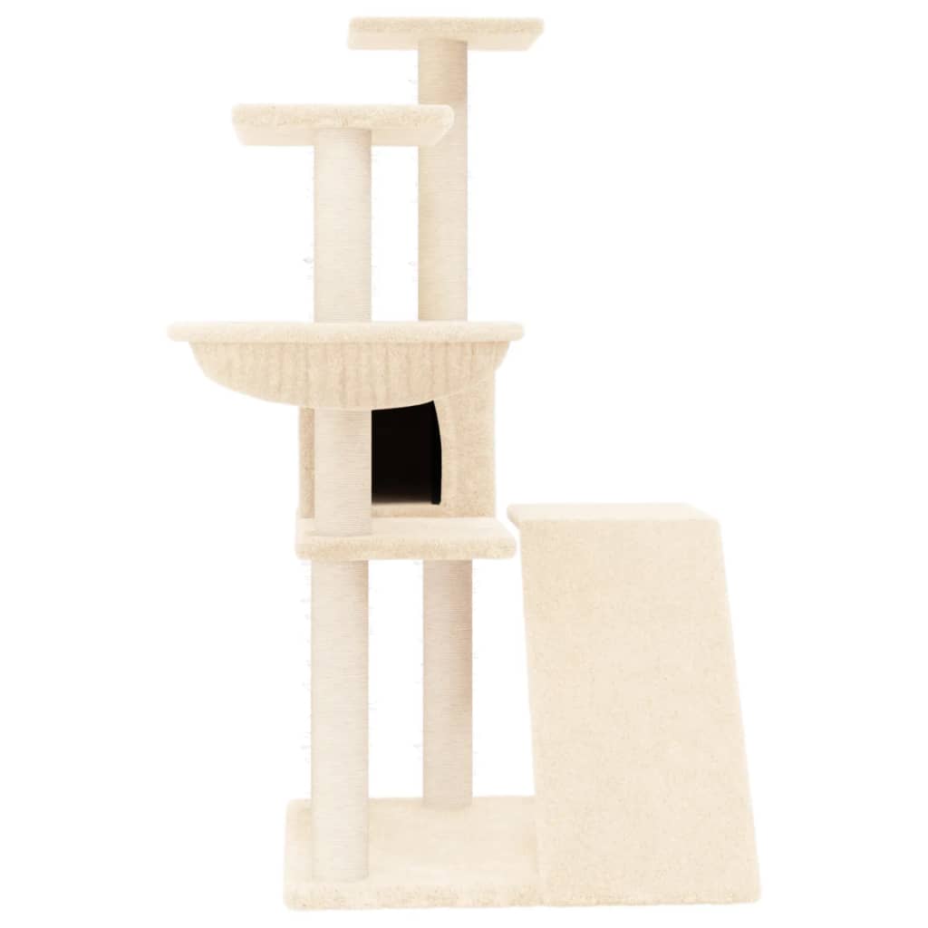 Cat house with sisal rope and scratching post, cream, 94 cm