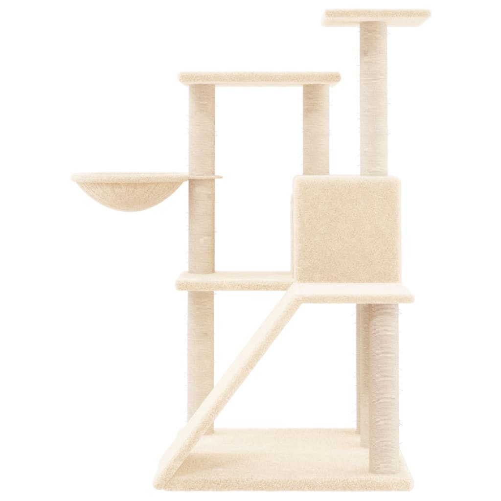 Cat house with sisal rope and scratching post, cream, 94 cm