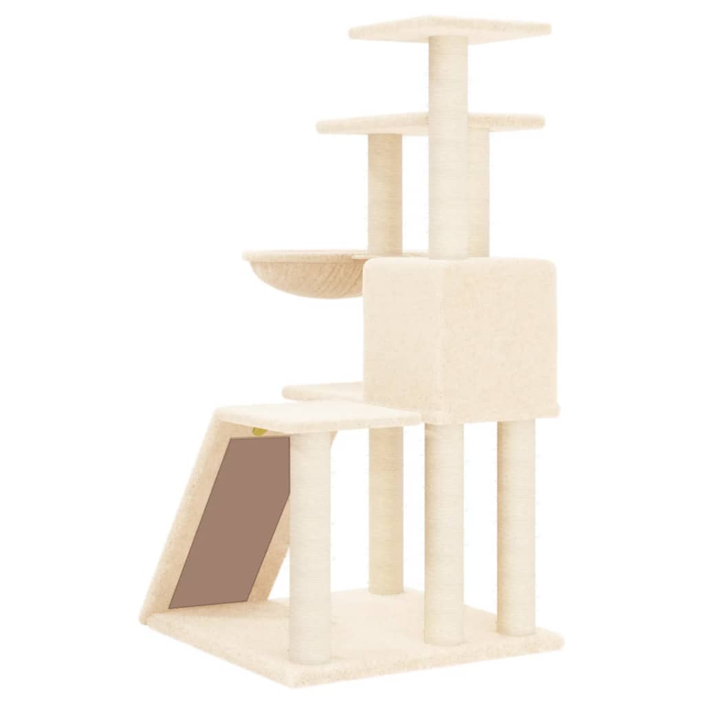 Cat house with sisal rope and scratching post, cream, 94 cm