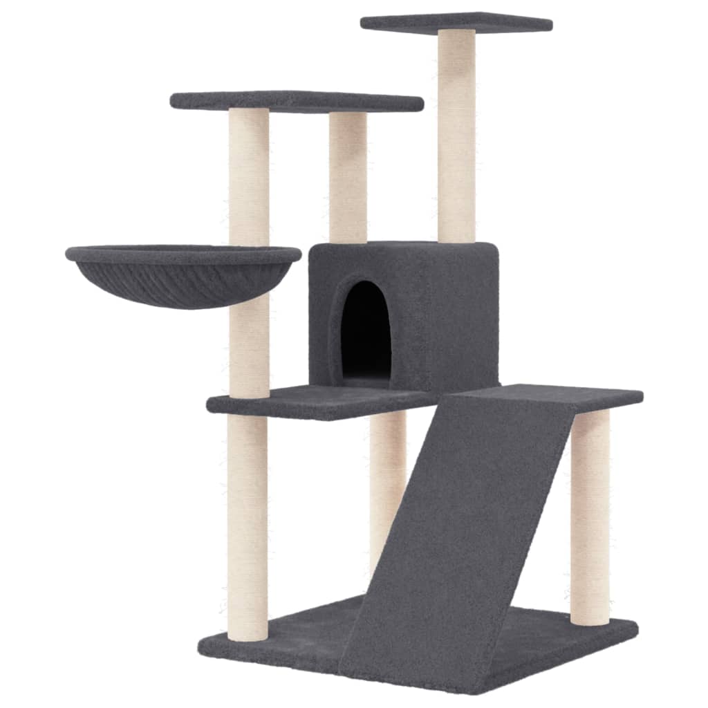 Cat house with sisal rope and scratching post, dark grey, 94 cm