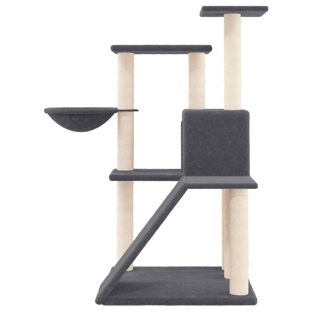 Cat house with sisal rope and scratching post, dark grey, 94 cm