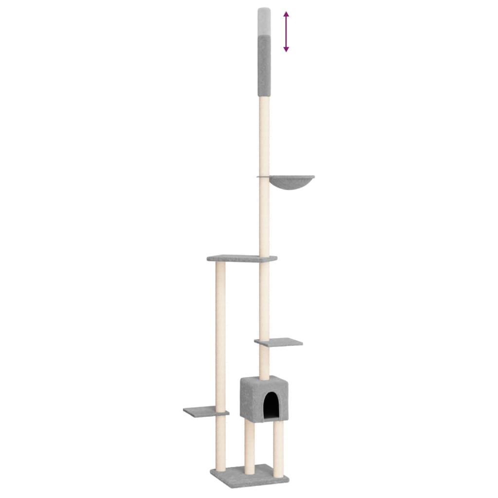 Floor-to-ceiling cat scratching post, light gray, 258.5–284.5 cm