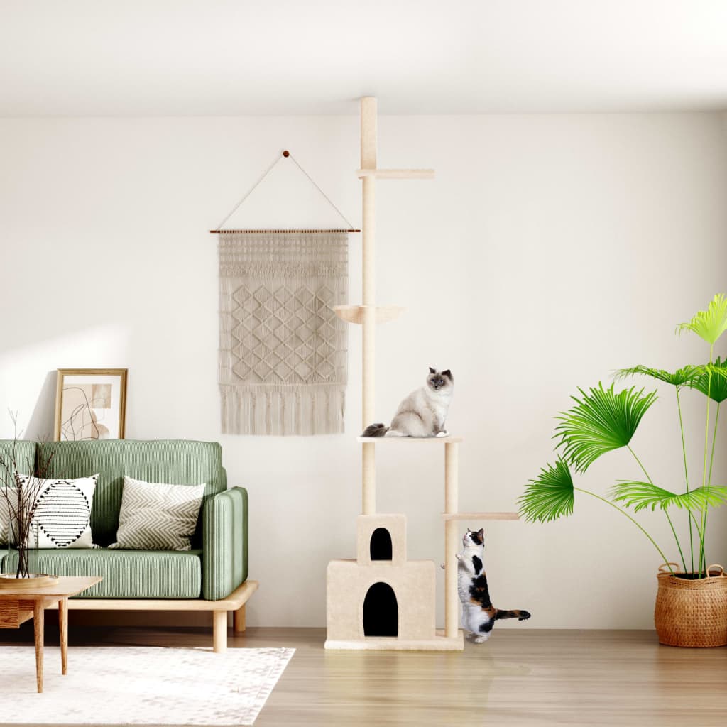 Floor-to-ceiling cat scratching post, cream, 250.5 - 276.5 cm