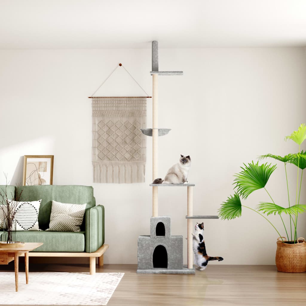 Floor-to-ceiling cat scratching post, light gray, 250.5 - 276.5 cm