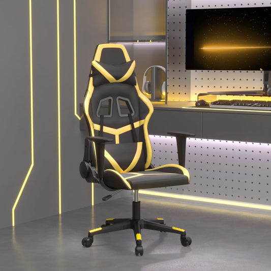 gaming chair, black and gold, faux leather