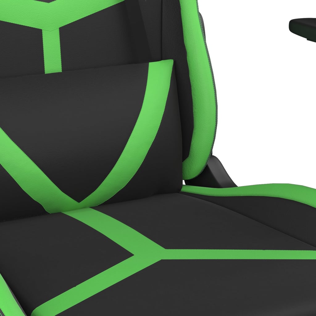 gaming chair with footrest, black and green, faux leather