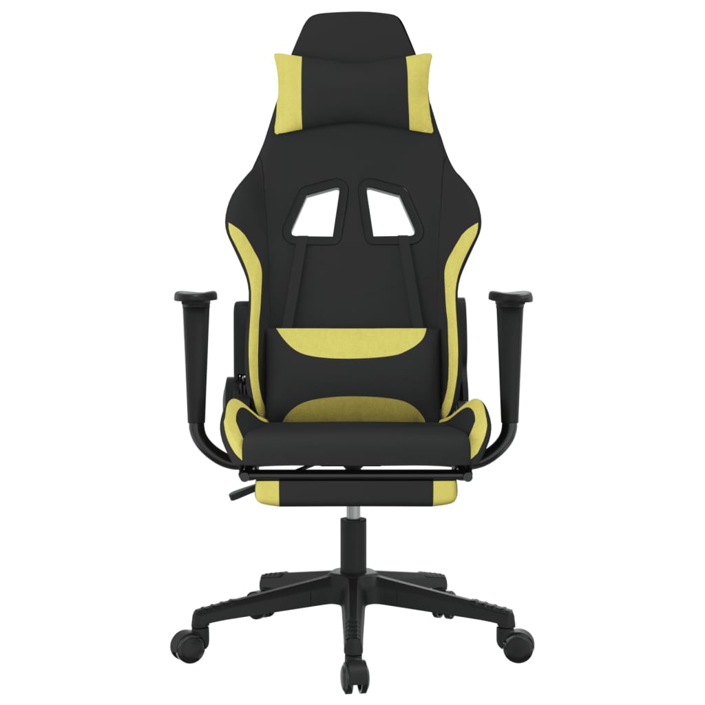 gaming chair with footrest, black and light green, fabric