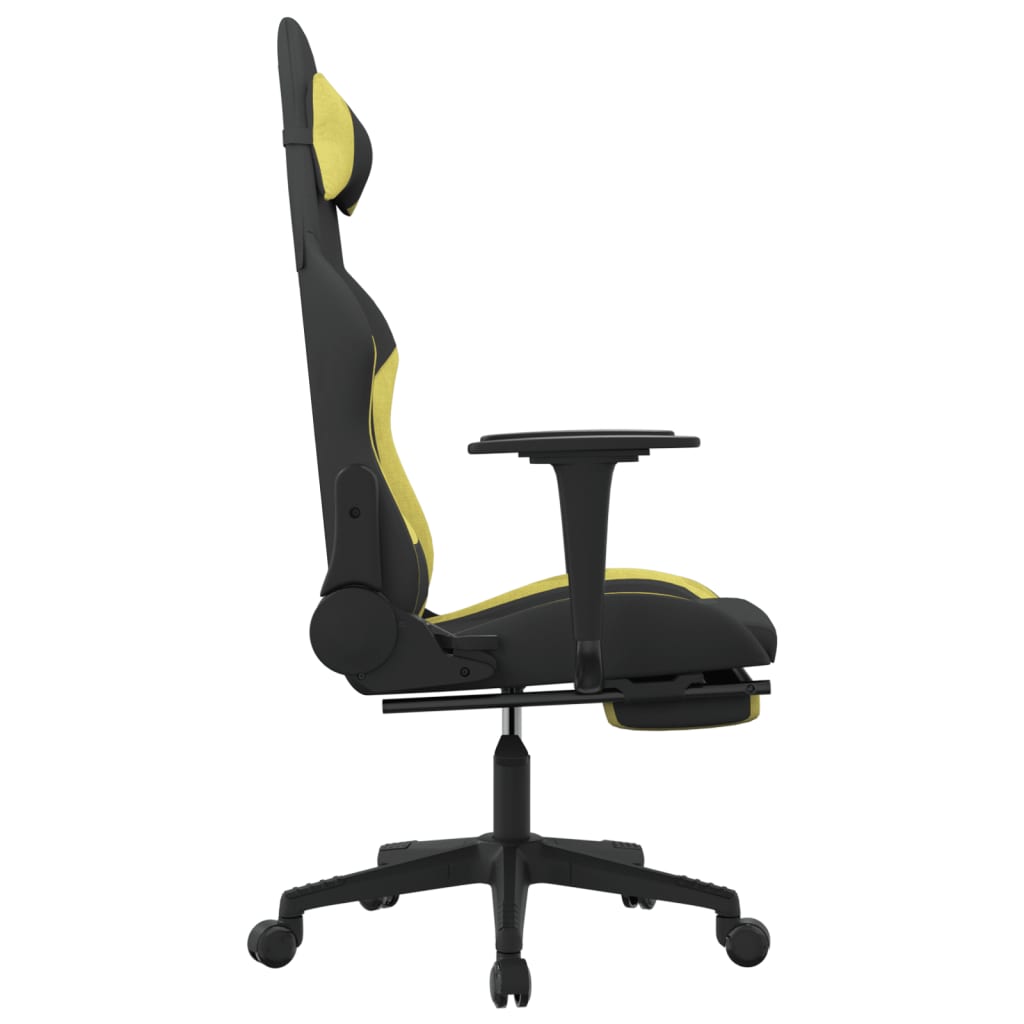 gaming chair with footrest, black and light green, fabric