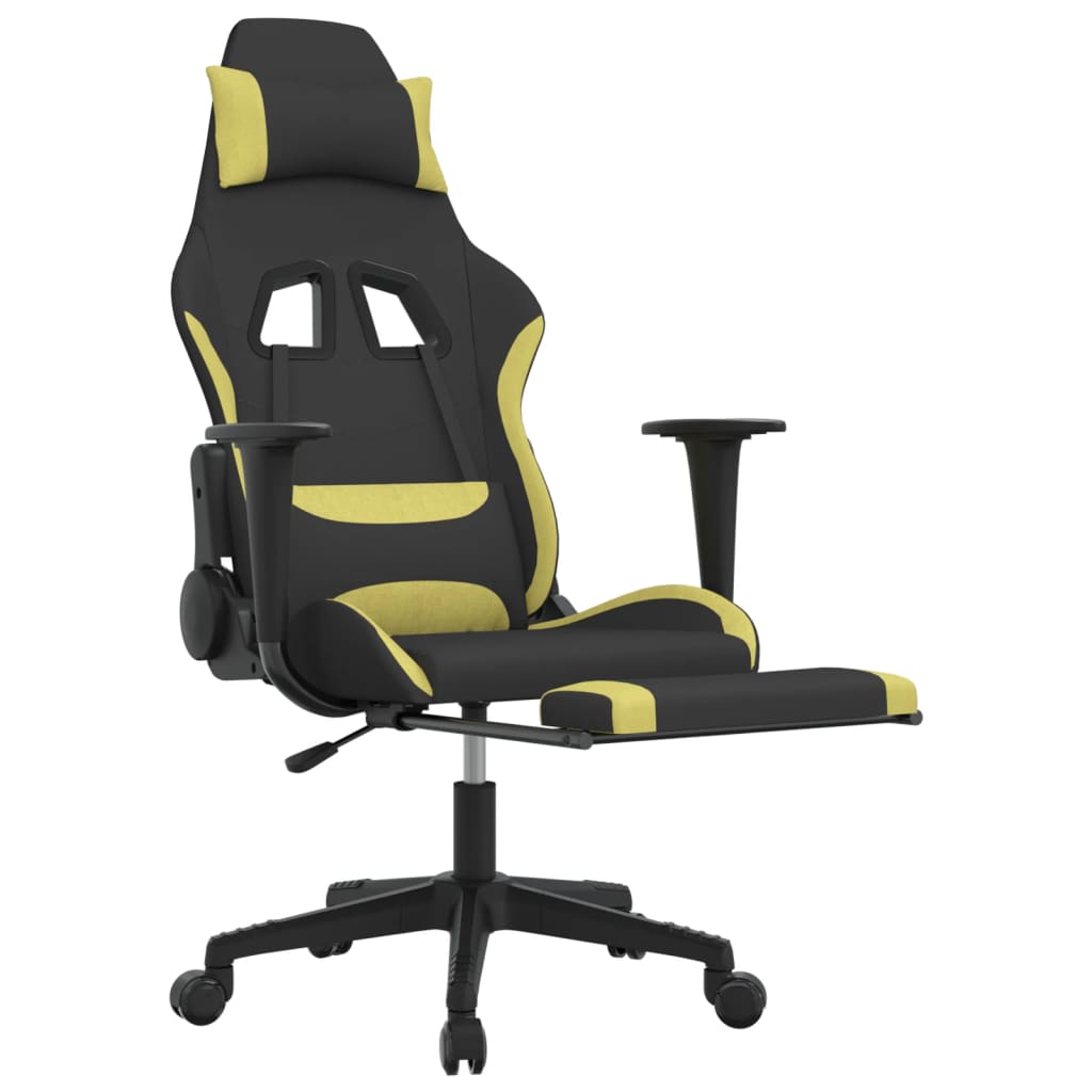 gaming chair with footrest, black and light green, fabric