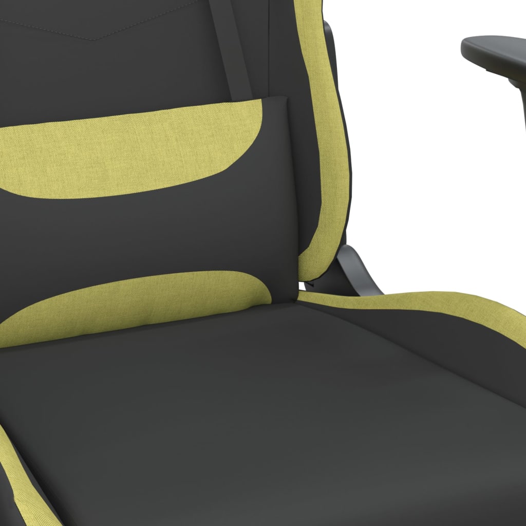 gaming chair with footrest, black and light green, fabric