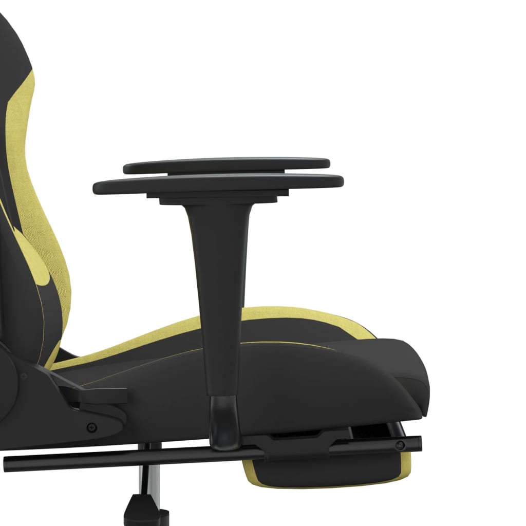 gaming chair with footrest, black and light green, fabric