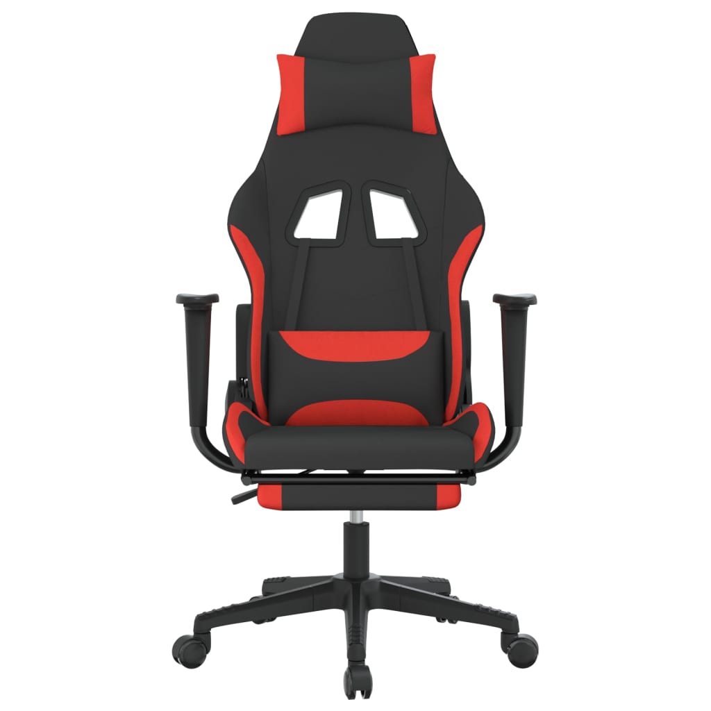 gaming chair with footrest, black and red, faux leather