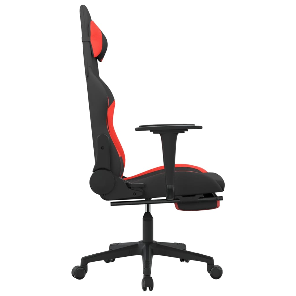 gaming chair with footrest, black and red, faux leather