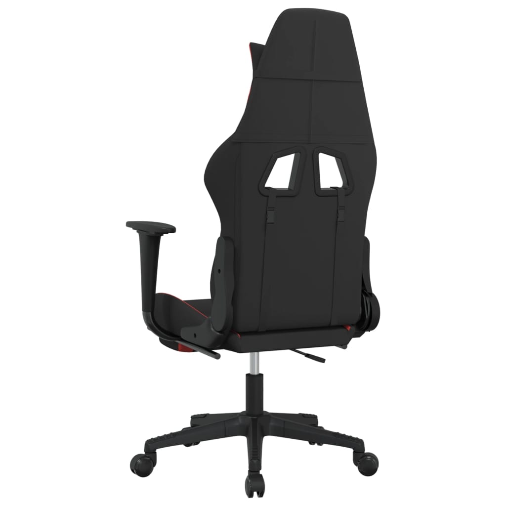 gaming chair with footrest, black and red, faux leather