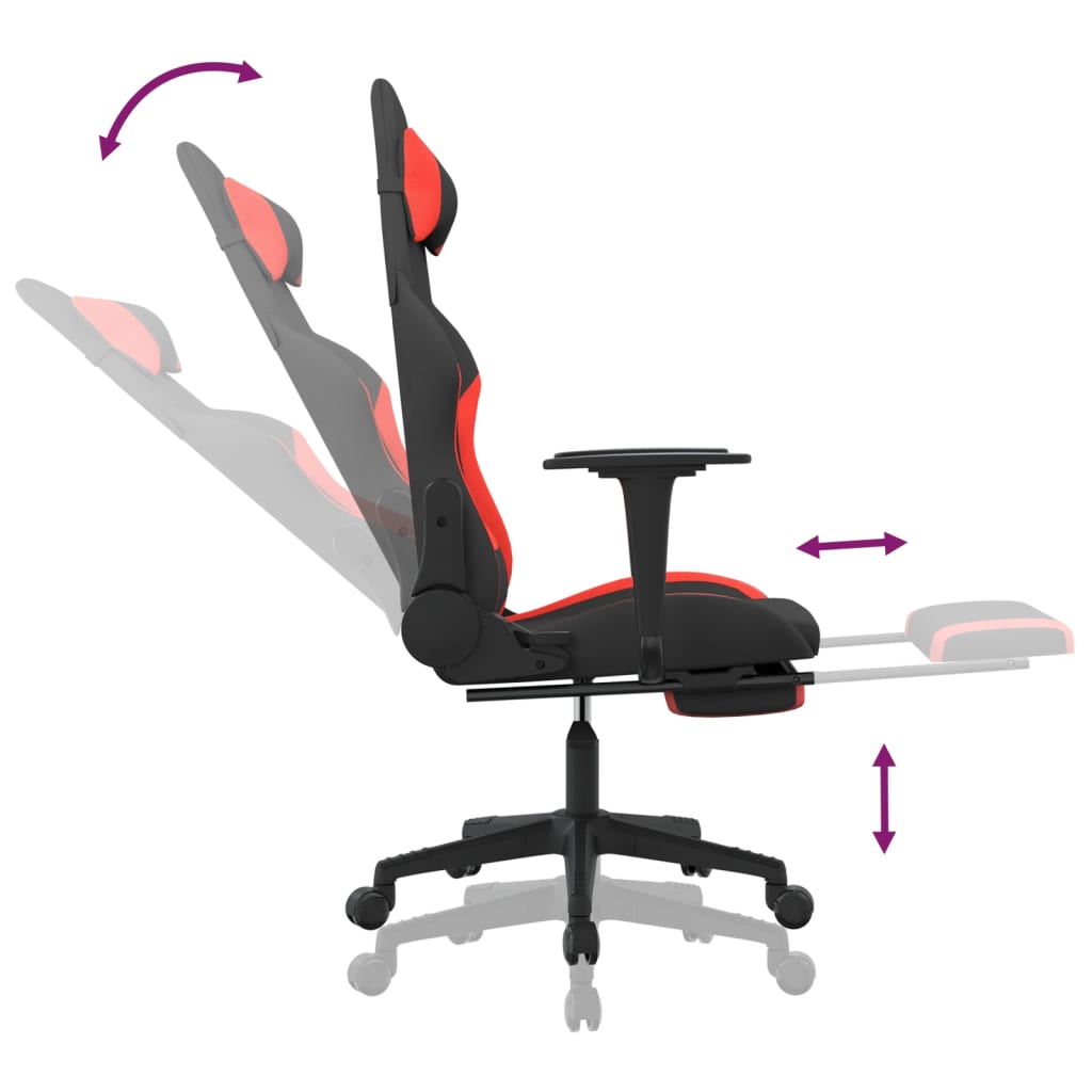 gaming chair with footrest, black and red, faux leather