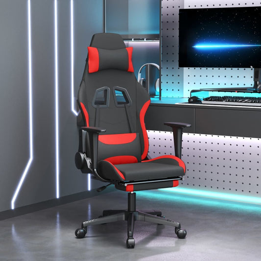 gaming chair with footrest, black and red, faux leather