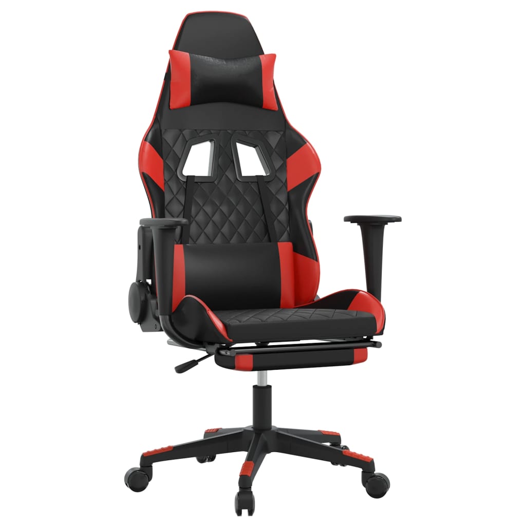 gaming chair with footrest, black and red, faux leather