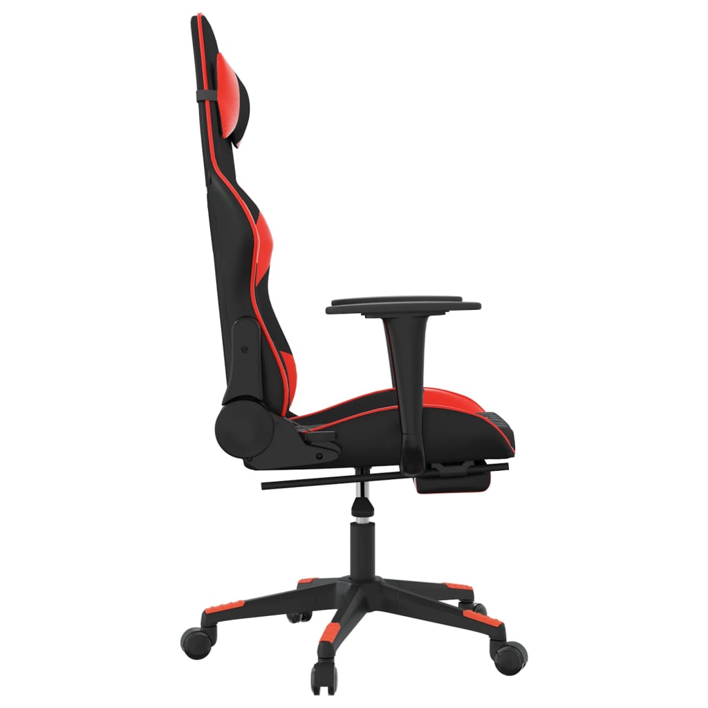 gaming chair with footrest, black and red, faux leather