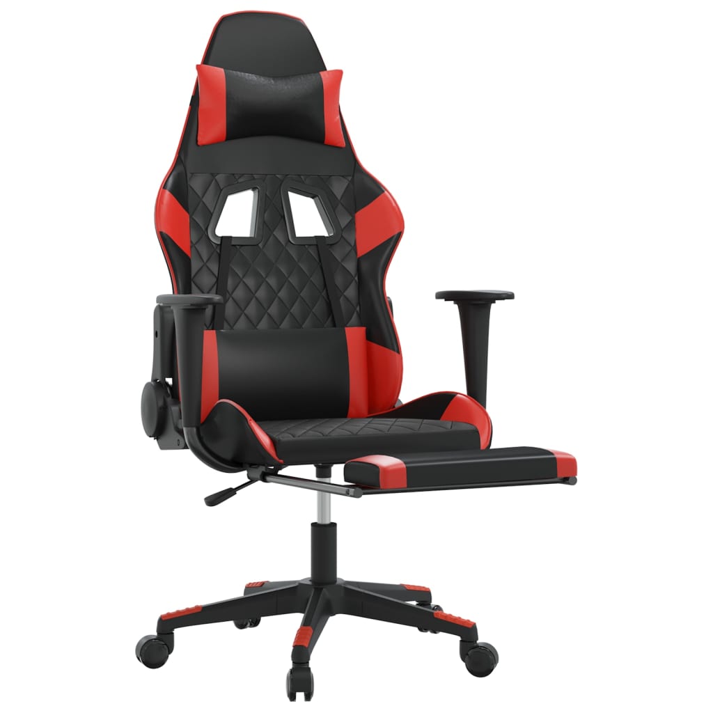 gaming chair with footrest, black and red, faux leather