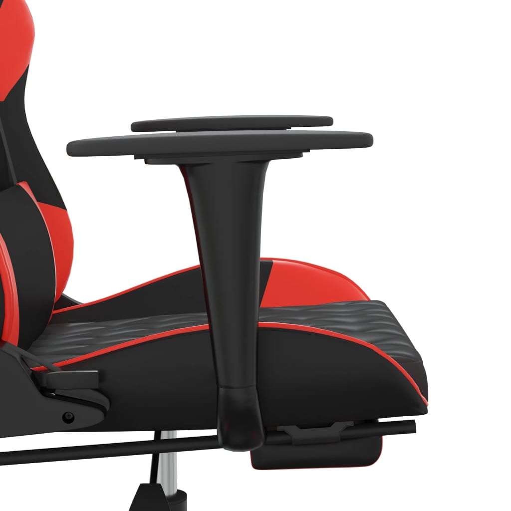 gaming chair with footrest, black and red, faux leather