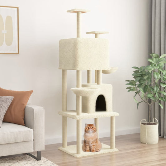 Cat house with sisal rope and scratching post, cream, 180 cm