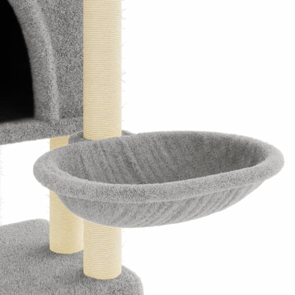 Cat house with sisal rope and scratching post, light grey, 180 cm