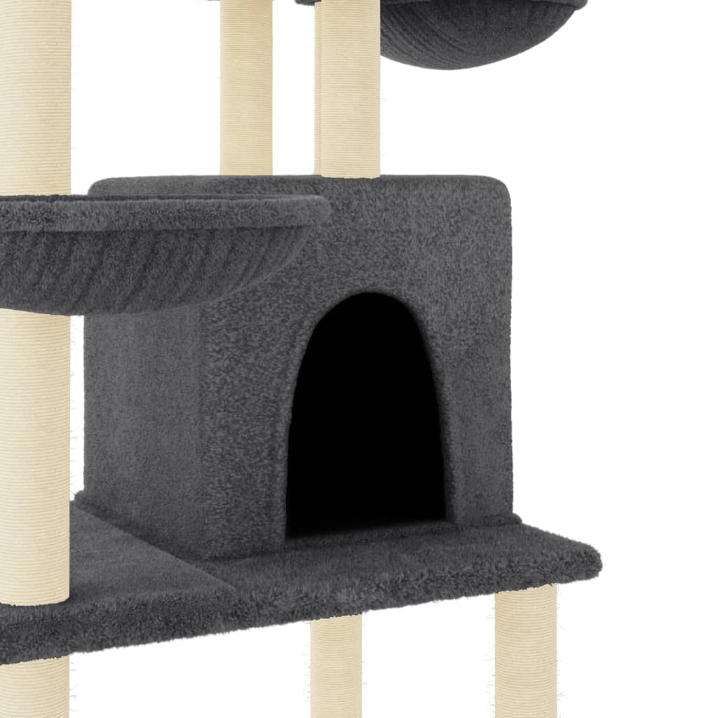 Cat house with sisal rope scratching post, dark grey, 180 cm